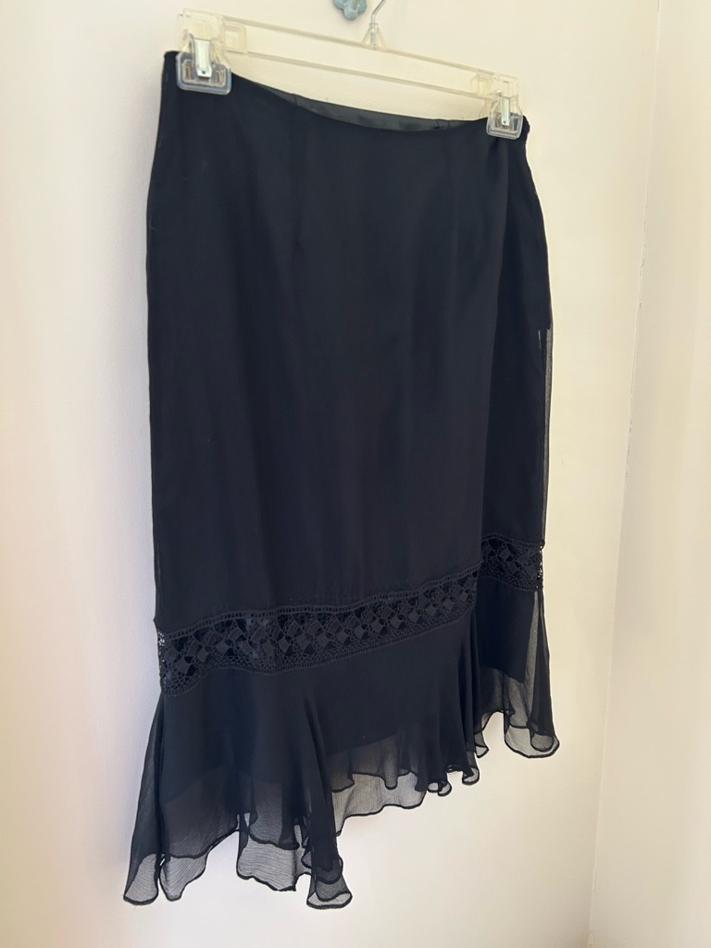 Vintage 90s Black Silk Midi Skirt with Crochet and Beaded Details
Size: M
GUC - Picture 2 of 12